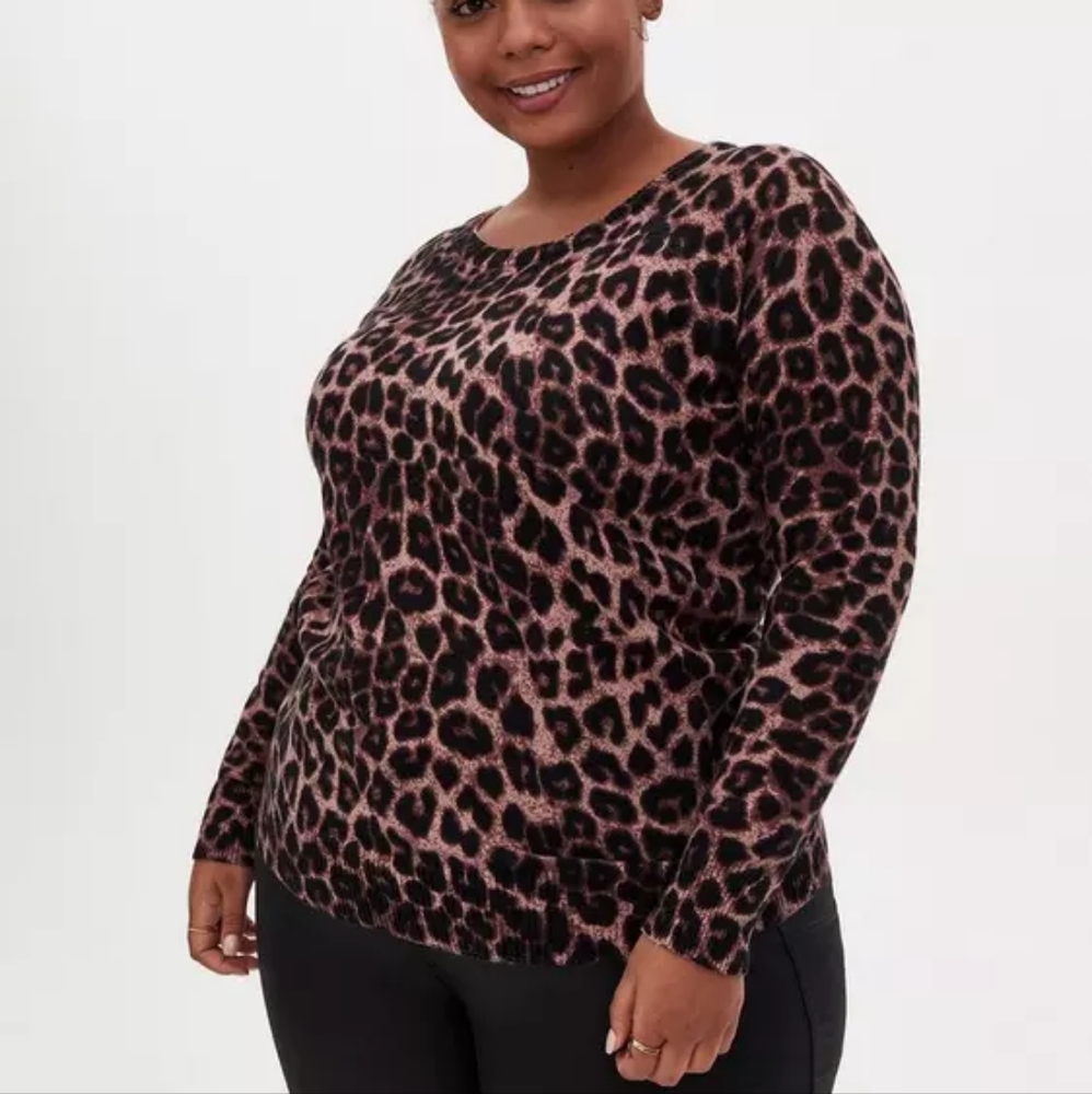 Torrid || Leopard Print Cotton Pullover Crew Raglan Sweater